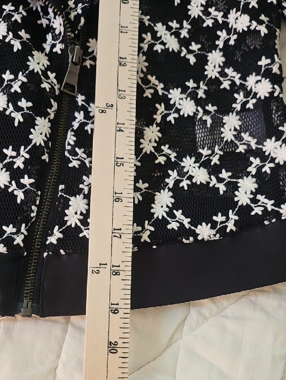 SB by Sachin & Babi Black Mesh Moto Jacket w/ White Floral Embroidery- Size XS - Picture 3 of 12